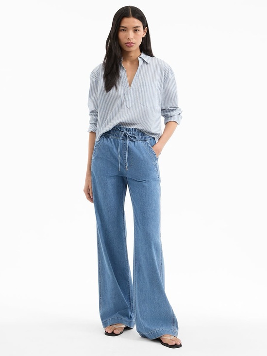 Veronica Beard Denim - Veronica Beard Dunford High Rise Wide Leg Drawstring Jeans - Blue